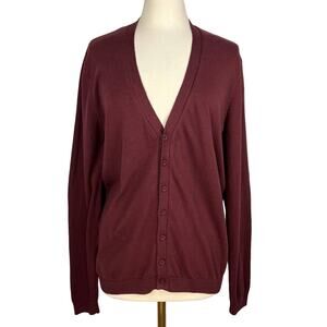 NWT ASOS |‎ Burgundy Button Up Cotton V-Neck Cardigan| Men's Large